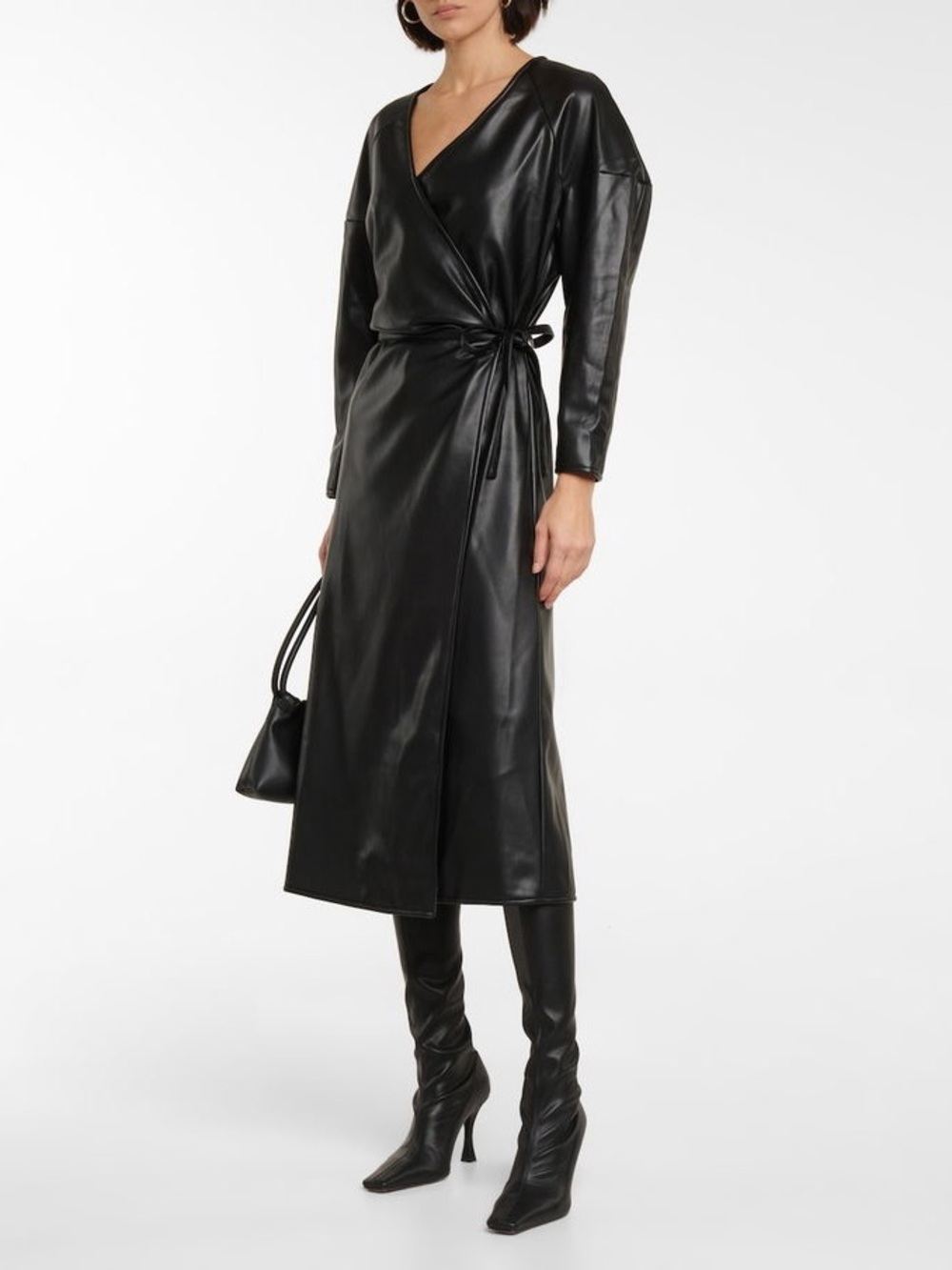 Like new without tag! Size 2 Proenza Schouler Black Faux-Leather Wrap Midi Coat
